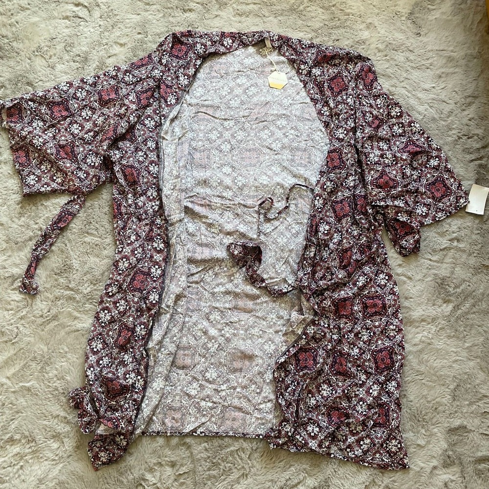 NWT PinkBlush Women's Paisley Kimono Cardigan XL Long Sleeve Tie Waist Boho - Picture 3 of 7